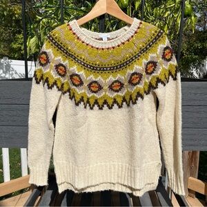 J. Jill Women’s Nordic Fair Isle Chunky Knit Wool Blend Oversized Sweater Sz XS